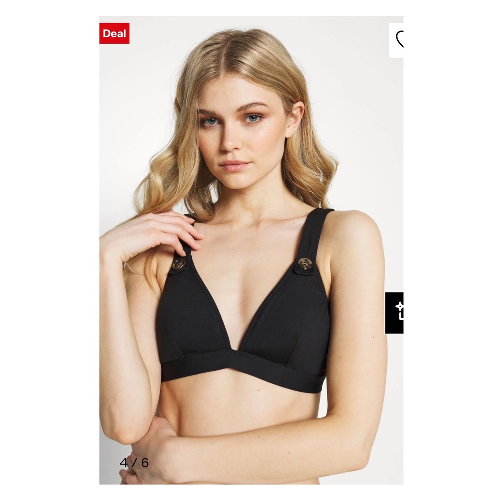 Seafolly Australia Black Button Detail Triangle Bikini Top Size 10‎ US 14 AU